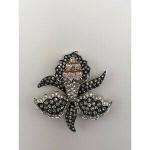 Nolan Miller Vintage Mythical Orchid Brooch Pin Black Pink Clear Rhinestones